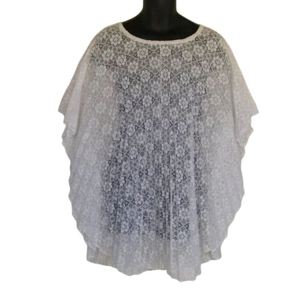 Vintage Swim Cover, OS, White Floral Lace, Neck string, Pullover - Picture 1 of 8